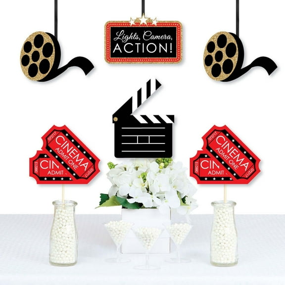 Big Dot of Happiness Red Carpet - Clapboard, Movie Tickets and Film Reel Decorations DIY Movie Night Party Essentials - Set of 20