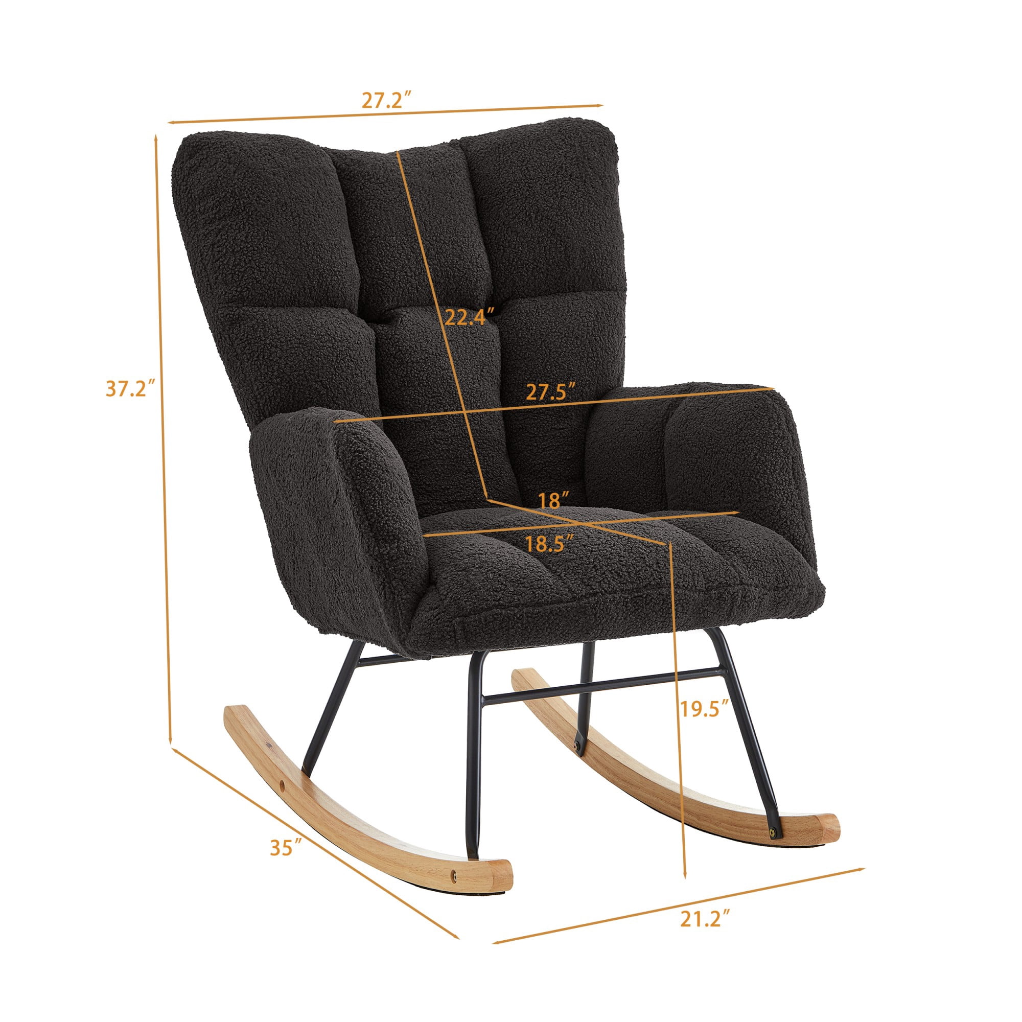 Glider Chair for Living Room Tufted Upholstered Teddy Fabric Rocking Chair with Metal Frame Accent Chair (Gray)
