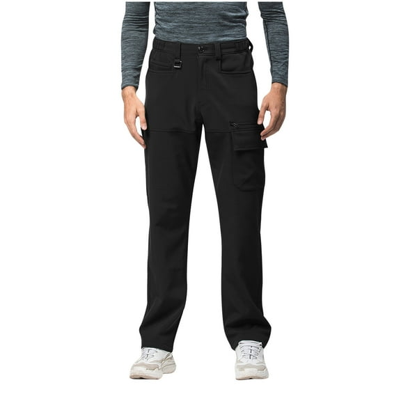 SSAAVKUY Men's Trendy Cargo Pants Outdoor Hiking Tactical Pants Straight Legs Elastic Waist Drawstring Trousers with Pockets Black 6