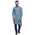 thumbnail image 1 of Atasi Designer Kurta Pajama for Men Printed Angrakha Kurta Set Summer Clothing, 1 of 3