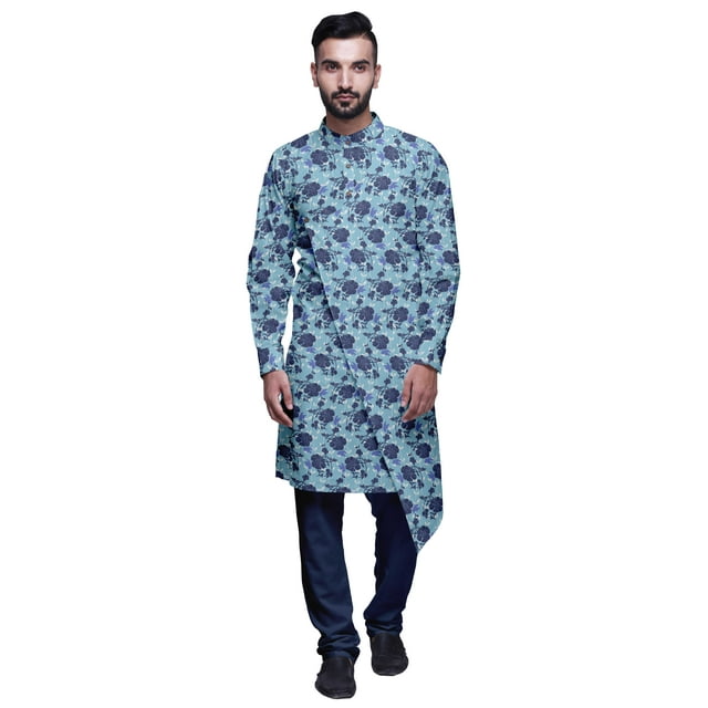 Atasi Kurta Pyjama de Designer pour Hommes Ensemble Kurta Angrakha Imprimé Vêtements d'Été