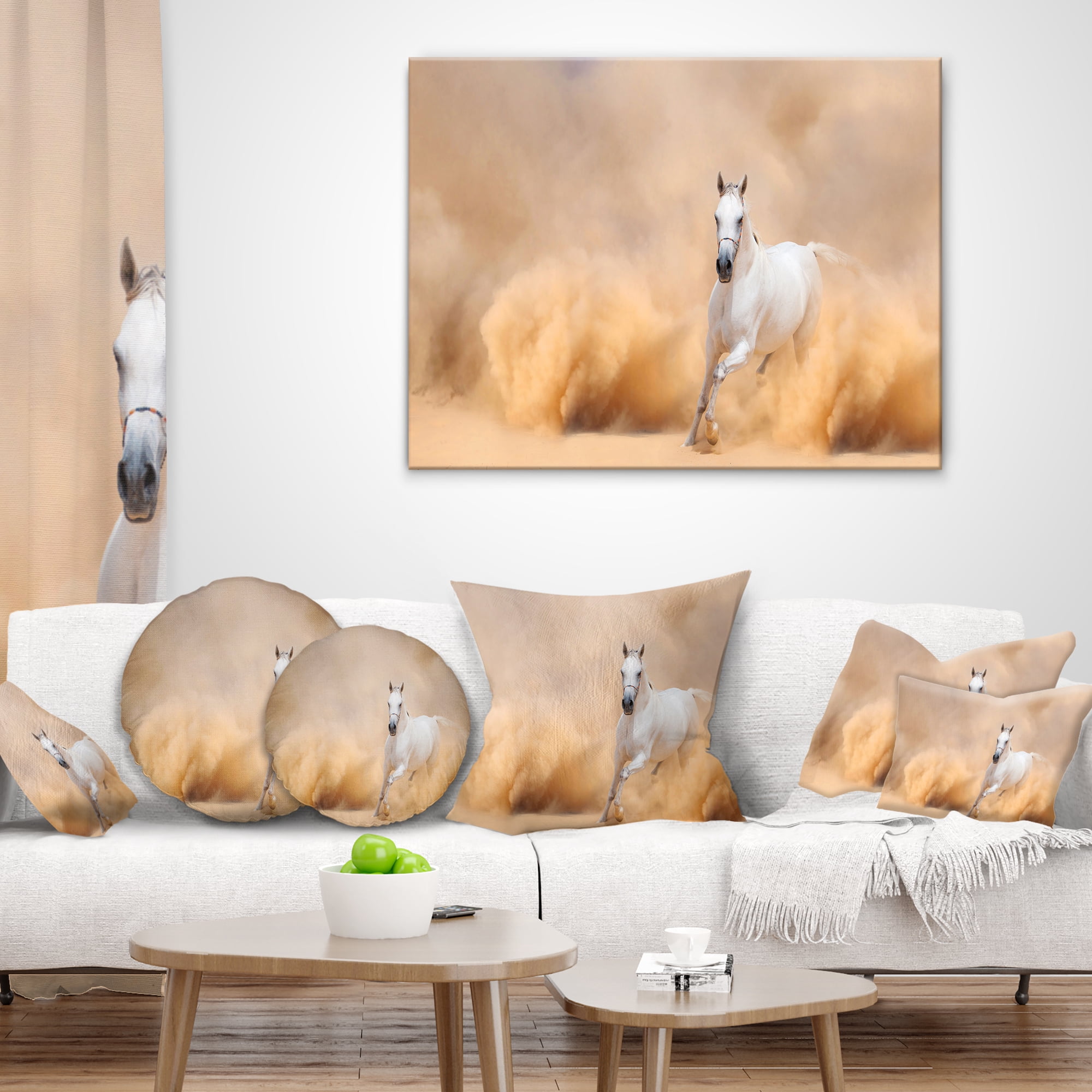 Designart Arabian Horse in Desert Storm - Photography Throw Pillow - 16x16