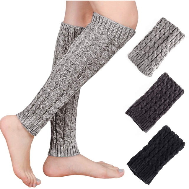 Calentadores de piernas largos para damas, 3 pares Calentadores de piernas para damas / Calentadores de piernas gruesos Gris-Blanco Negro-Blanco Talla única Adepaton LL-2185