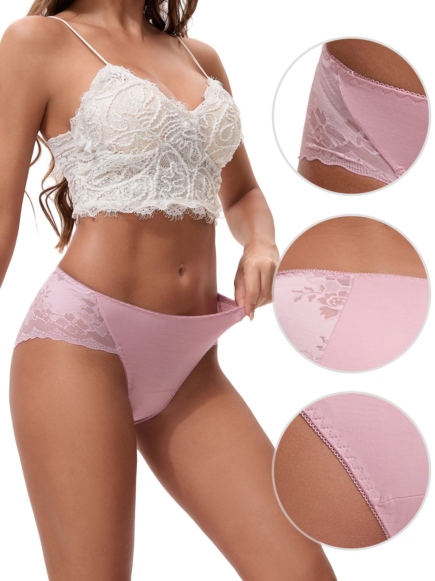 Unique Bargains Women's Lace Mid-Waisted Full Coverage Briefs M Pink