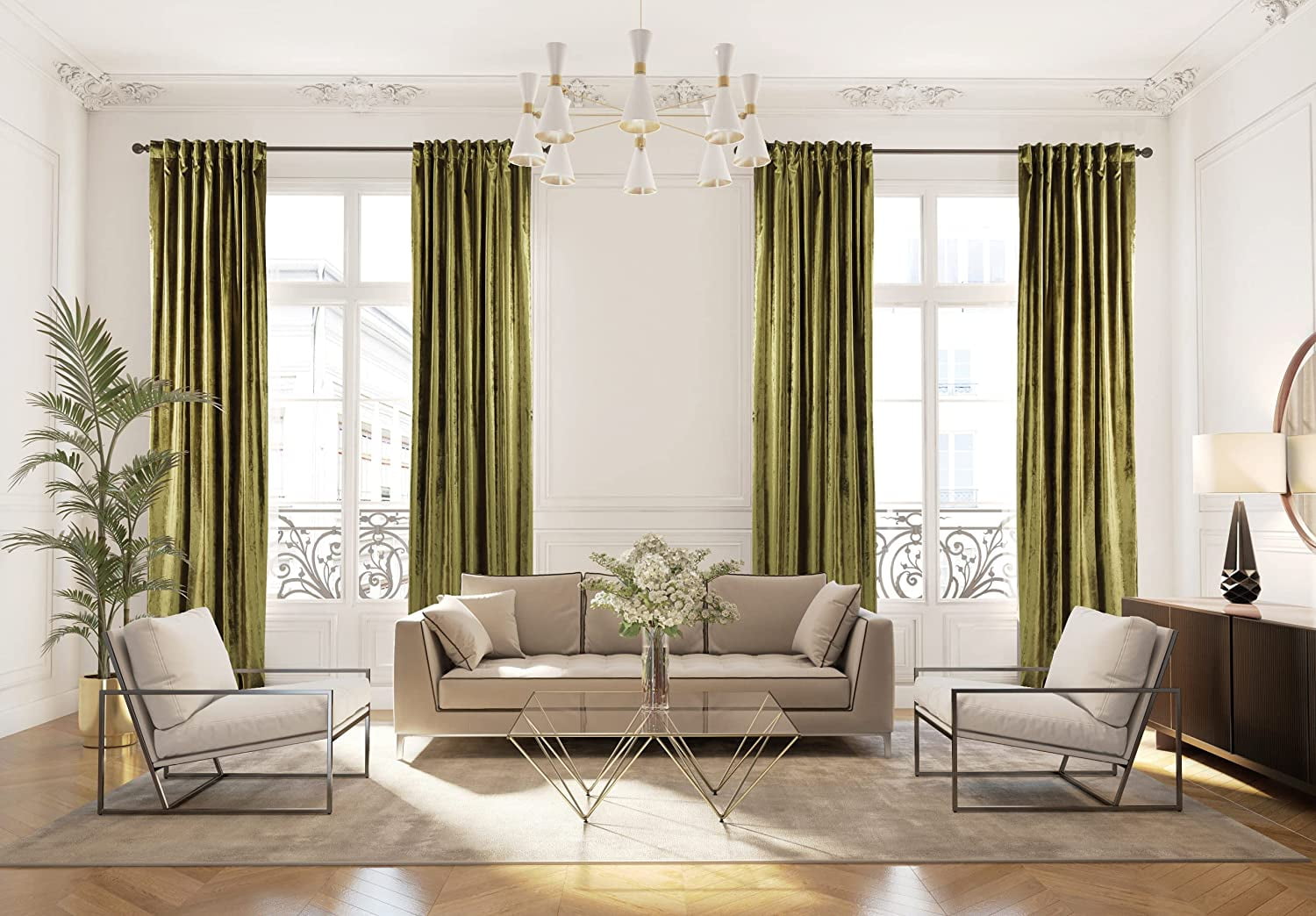 Lime Green Extra Long Velvet Room Darkening Curtain Panel