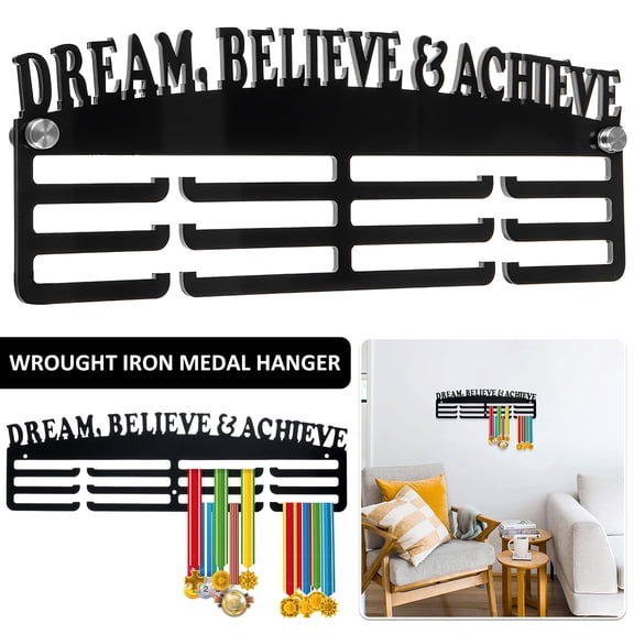 Evjurcn Medal Holder Display Hanger Rack Frame Wall Mounted Stainless Steel Medal Display Rack with Inspirational Words Medal Hanger Display For Wall with 12.8inchL for Living Room Bedroom