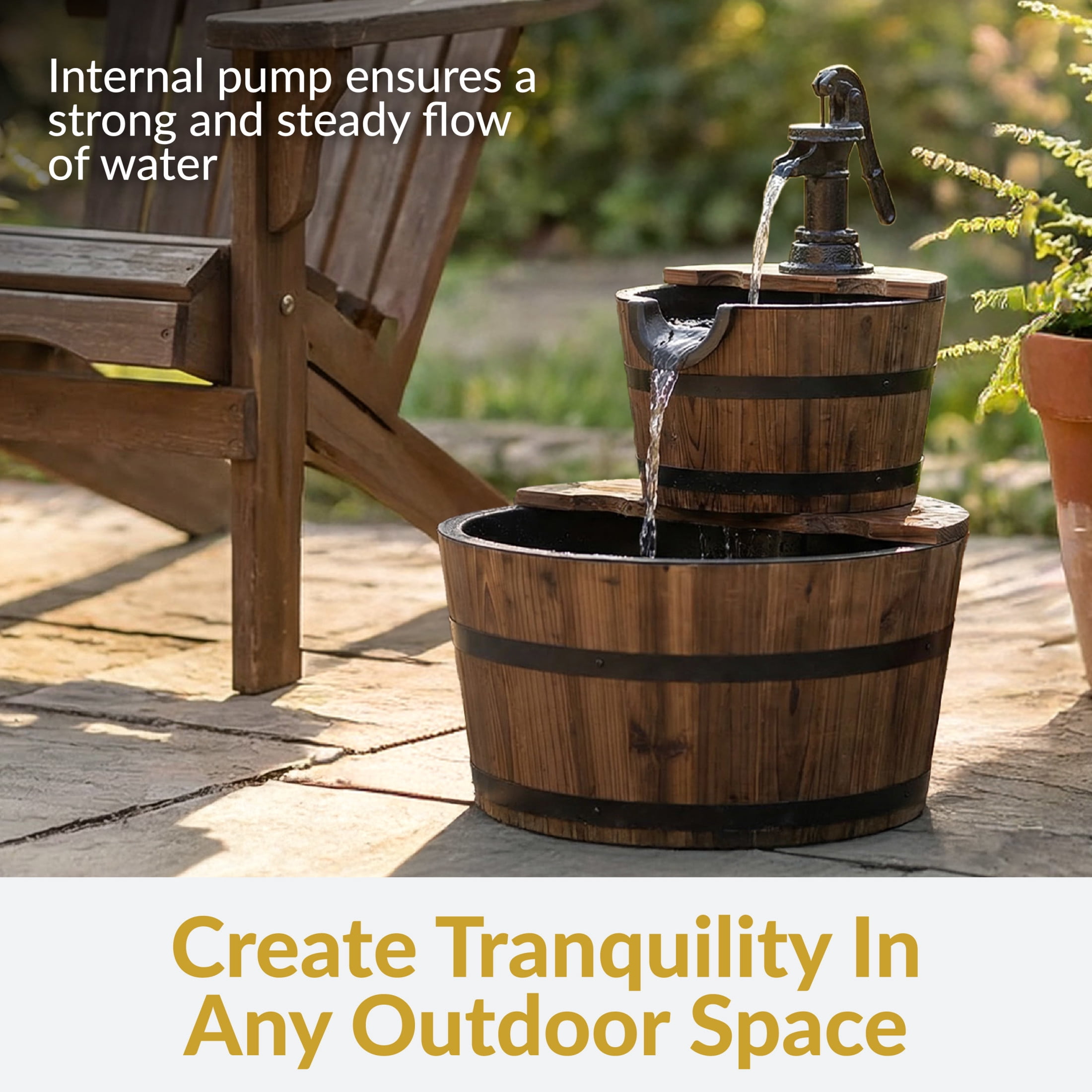 Sunnydaze Country Wood Brown 2-Tier Outdoor Water Fountain