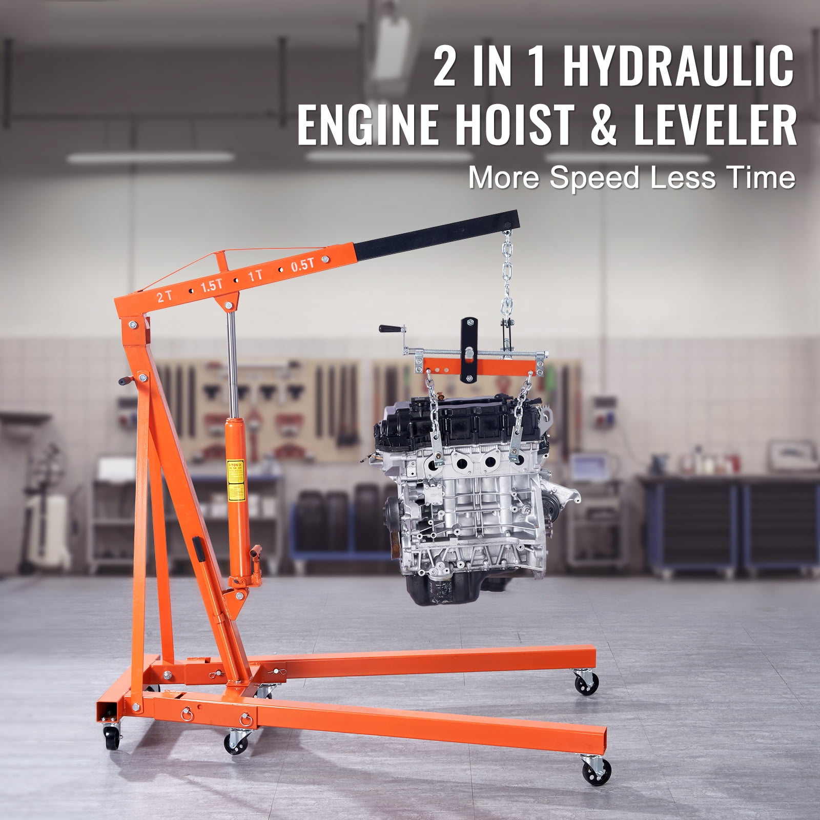 KFFKFF Engine Hoist,2 Ton 4400 LBS Folding Hydraulic Engine Lifter,Foldable Shop Crane for Motor Repair, Weight Lifting & Loading, Includes Crane Leveler,Red