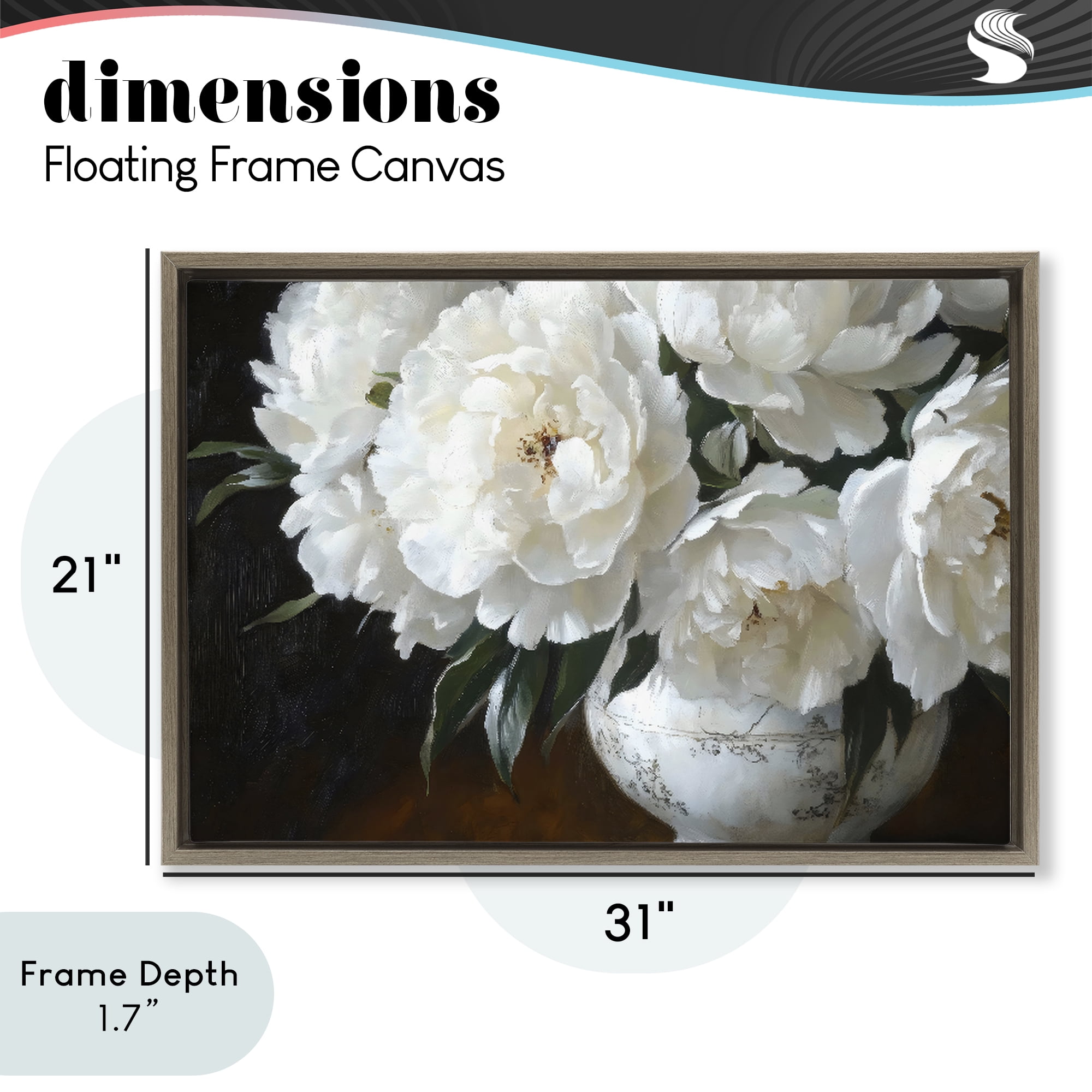 Stupell Industries White Flowers in Vintage Vase Brown Framed Floater Canvas Wall Art, design by Petal Prints Design