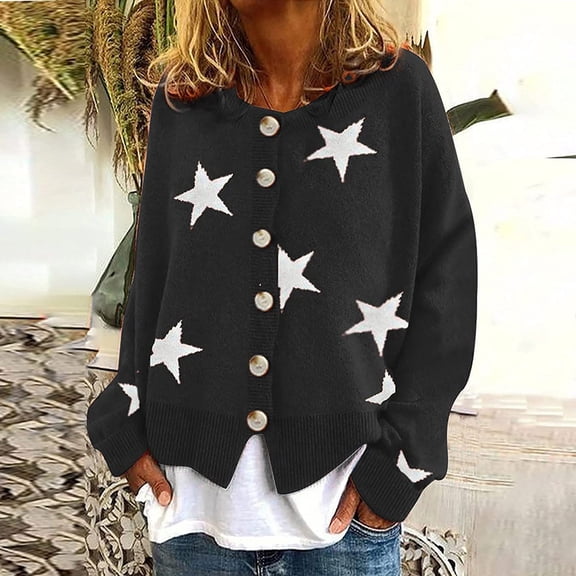 AOOCHASLIY Black and Friday Women Coat Christmas Gift Fashion Women Long Sleeve Print Cardigan Casual Coat Blouse Top