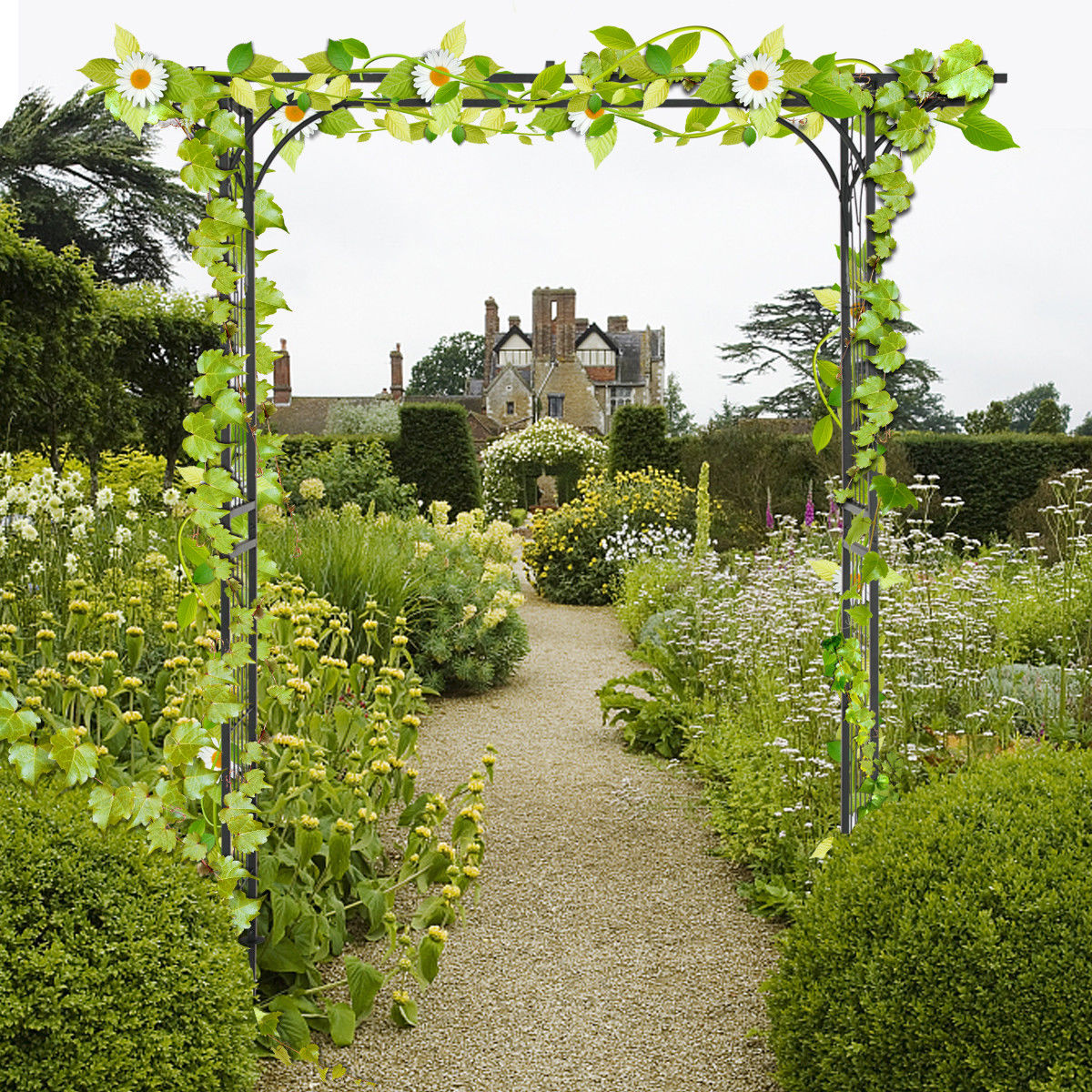 Wedding Birthday Party Black,White for Various Climbing Plant Roses Vines 1 Set Heavy Duty Garden Arch Rose Archway Metal Garden Arbor Flower Stand