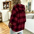 thumbnail image 6 of LUVDA Tops for Women Plaid Sherpa Fleece Hooded Pullovers Comfy V-Neck Drawstring 3/4 Sleeve Sweatshirts for Fall & Winter, 6 of 8