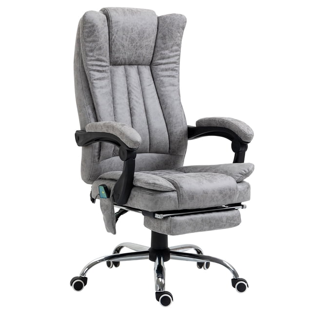 Grey Microfiber Recliner Office Chair with 6-Point Massage & Footrest - Adjustable Height, Swivel Design for Home Office & Study Use