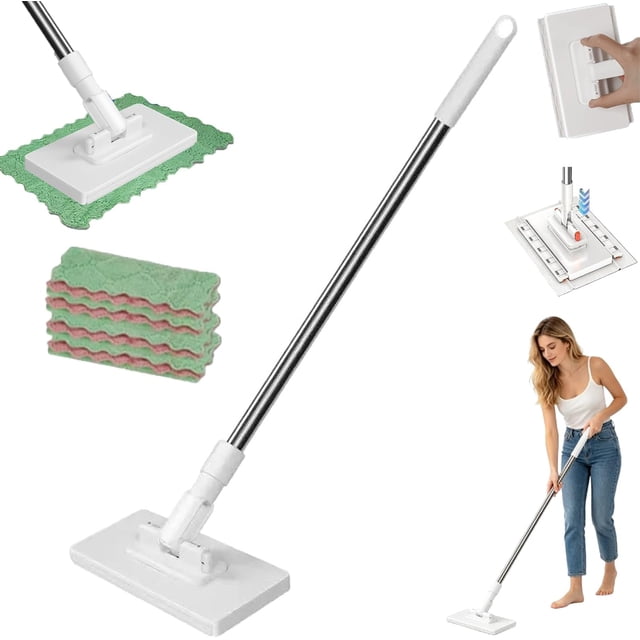Mini mop, Convenient Cloth Changing Mini mops,Multifunctional Lazy with One-Click Cloths Attachment for Wet and Dry Disposable Pads (B, Mop+5PC Cloths)