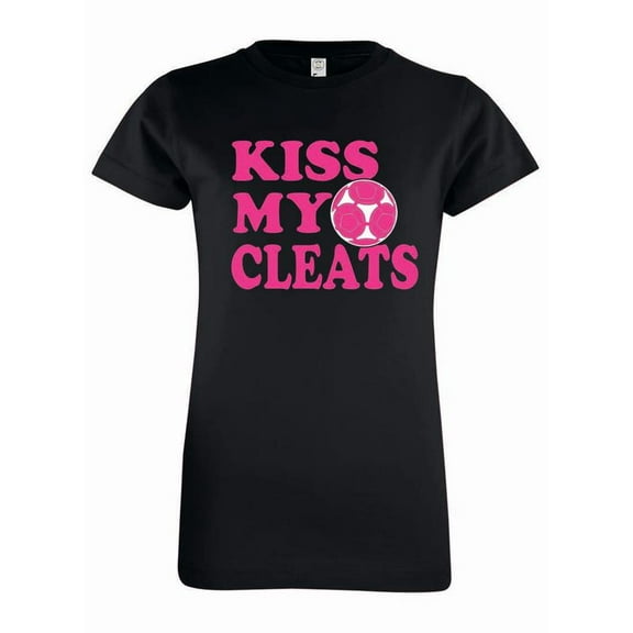 Girls Soccer Kiss My Cleats Youth Kids Soccer Ball Sports Team Athletic Short Sleeve T-shirt -Black-Yl