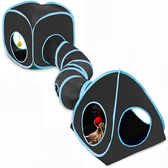 Cat Tunnels for Indoor Cats with Cube Tent Toys Combo, Pop Up Collapsible Crinkle Interactive Peek Hole, Cat Tube with Play Ball and Bell for Kitten, Puppy, Kitty, Rabbit - Set of 3