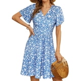 UVN Summer Dresses for Women Short Sleeve V Neck A Line Midi Floral ...