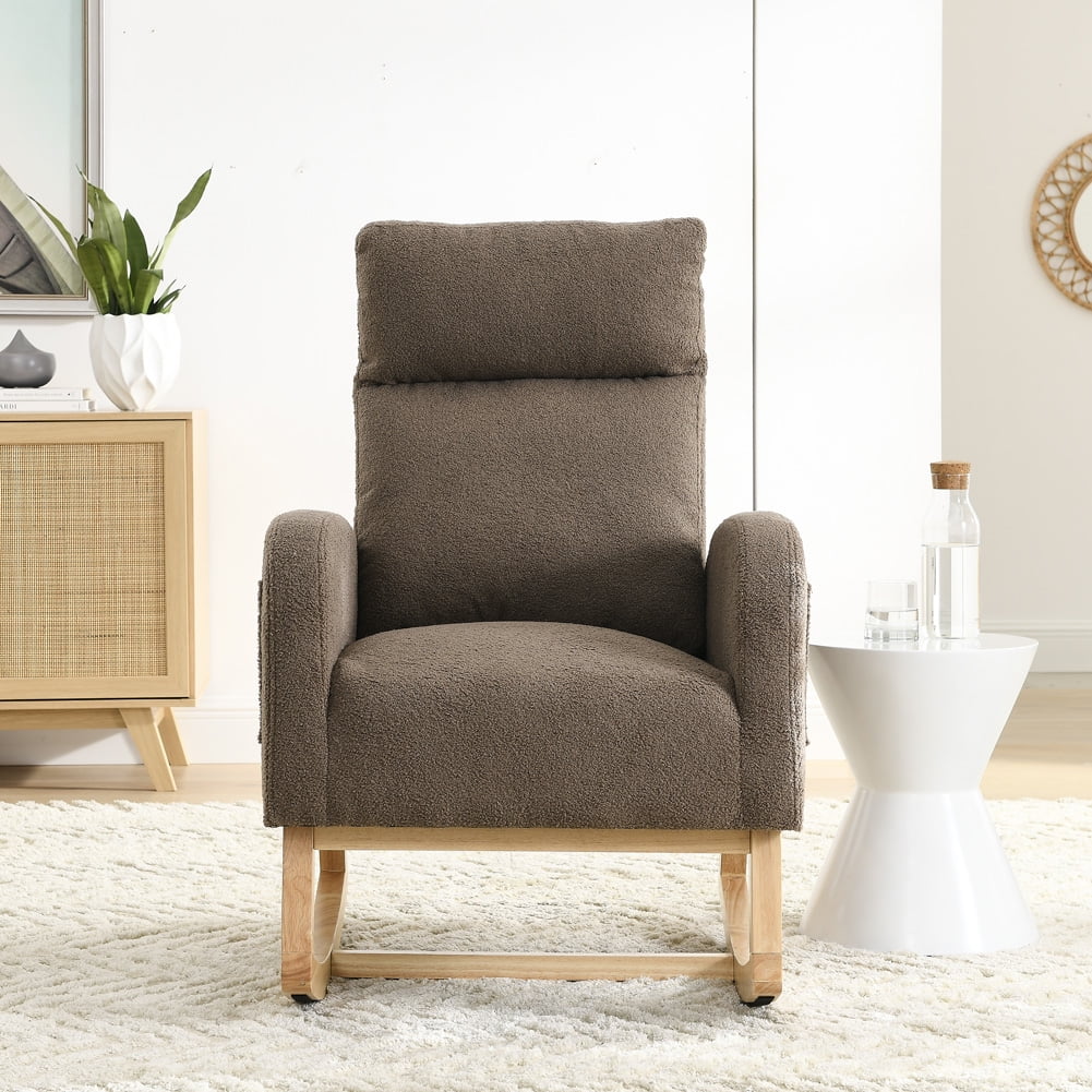 Yesurprise 27.6"W Modern Rocking Chair, Accent Upholstered Rocking Glider Chair with High Backrest, Armrests, 2 Side Pocket, Lounge Chair for Home Living Room Bedroom Office
