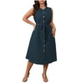 thumbnail image 2 of Ovzne Robes Grande Taille pour Femmes Rondes Robe de Plage Robe d'Été Aguichant Mode Couleur Unie Bouton Nœud Sans Manches Col Rond Robe de Printemps Liquidation, 2 of 7