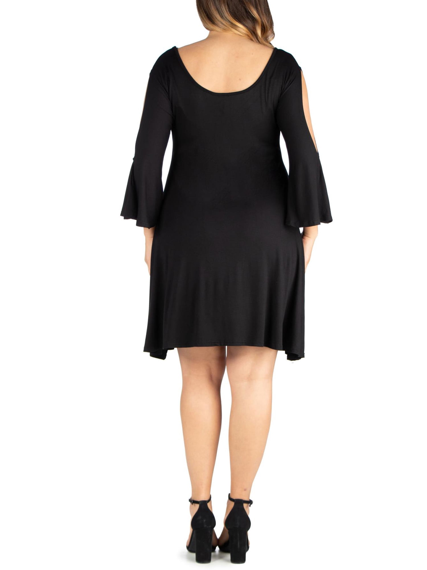 24/7 Comfort Apparel Women's Plus Size Criss Cross Neckline Cold Shoulder Dress