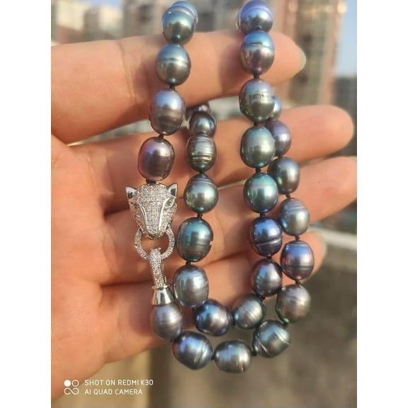 K-KED Natural 10-11mm Black AAA  Tahitian Pearl Necklace 18in