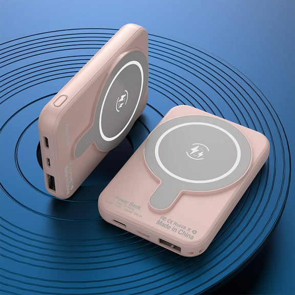 NIFFPD 8000mAh Magnetic Wireless Power Bank, Battery Pack with USB-C Cable and LED Battery Display, Compatible with iPhone Pink