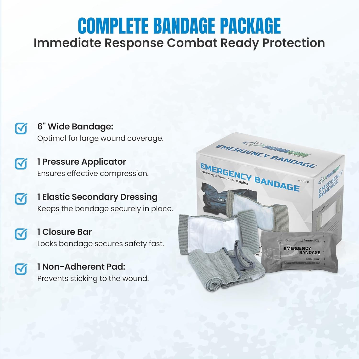 PrimaCare 6" Israeli Emergency Bandage – Compression Trauma Wound Dressing, Sterile Vacuum-Sealed for Bleeding Control - 5 Count