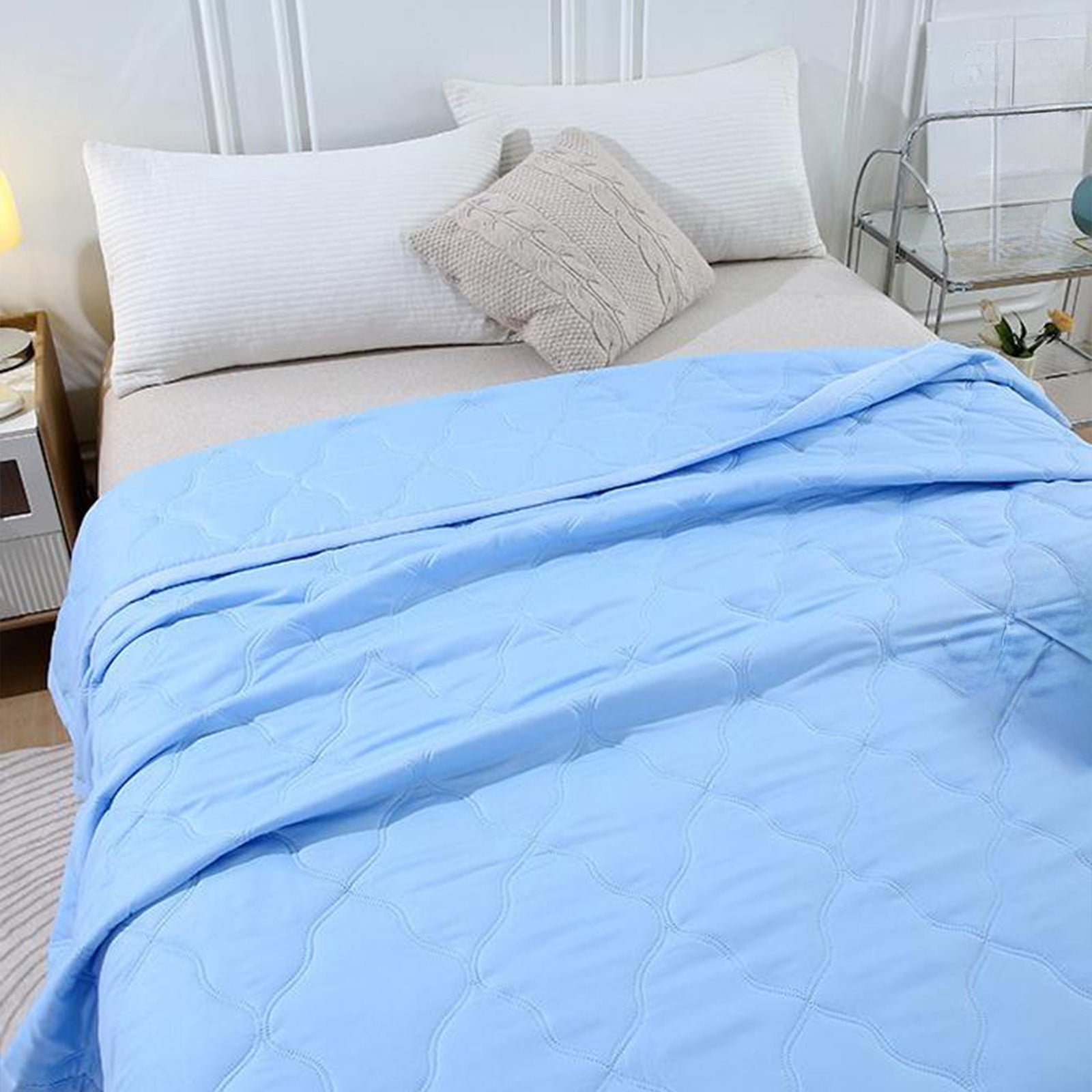 Qocolhg Quilt Small/Twin Size - Summer Conditioning Quilt, Aloe Washed Cotton Summer Quilt, Oversized Bedding Soft Coverlet Quilts Size, Breathable Blanket for Hot Sleepers, Summer Clearance, Blue