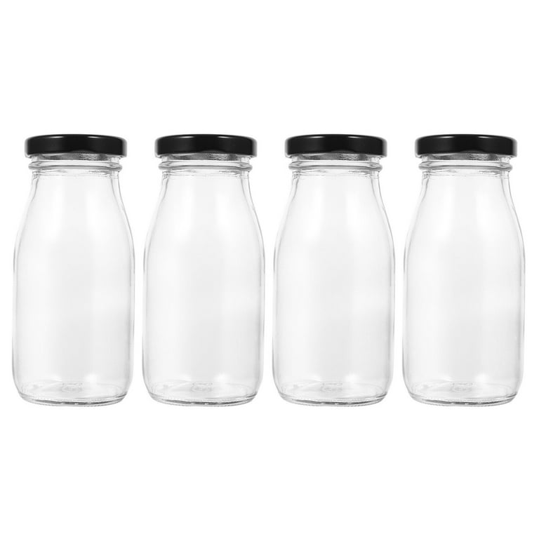 4pcs Milk Containers for Refrigerator Milk Jugs Glass Milk Bottles with Lids 250ml