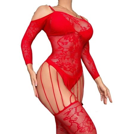 

Women Plain Body Stocking Red Sexy Lingerie one-size