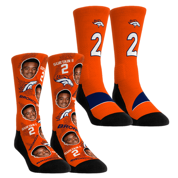 Unisex Rock Em Socks Patrick Surtain II Denver Broncos Player Football Guy Two-Pack Crew Sock Set