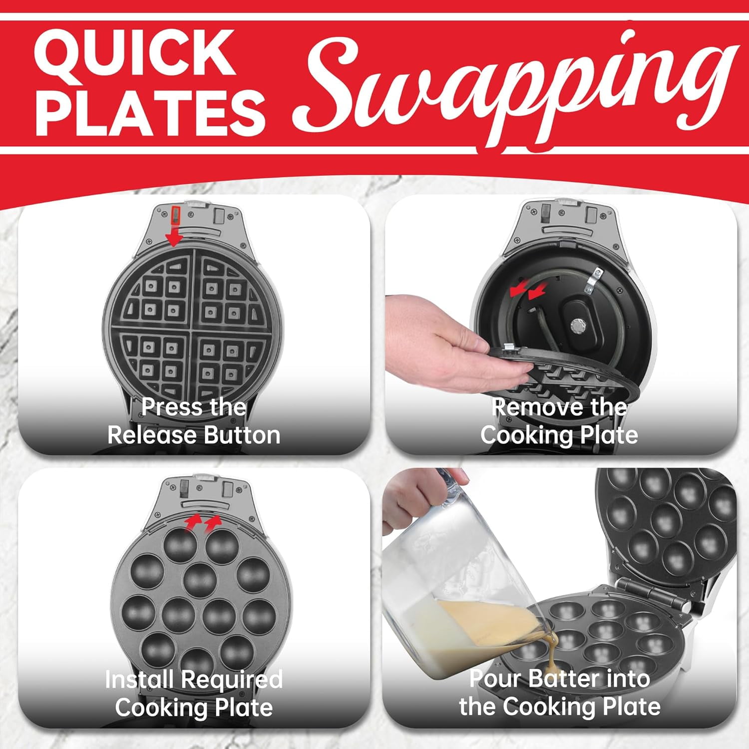 3-in-1 Belgian Waffle Maker with Removable Plates, Non-Stick  Donut & Cake   for Home Kitchen