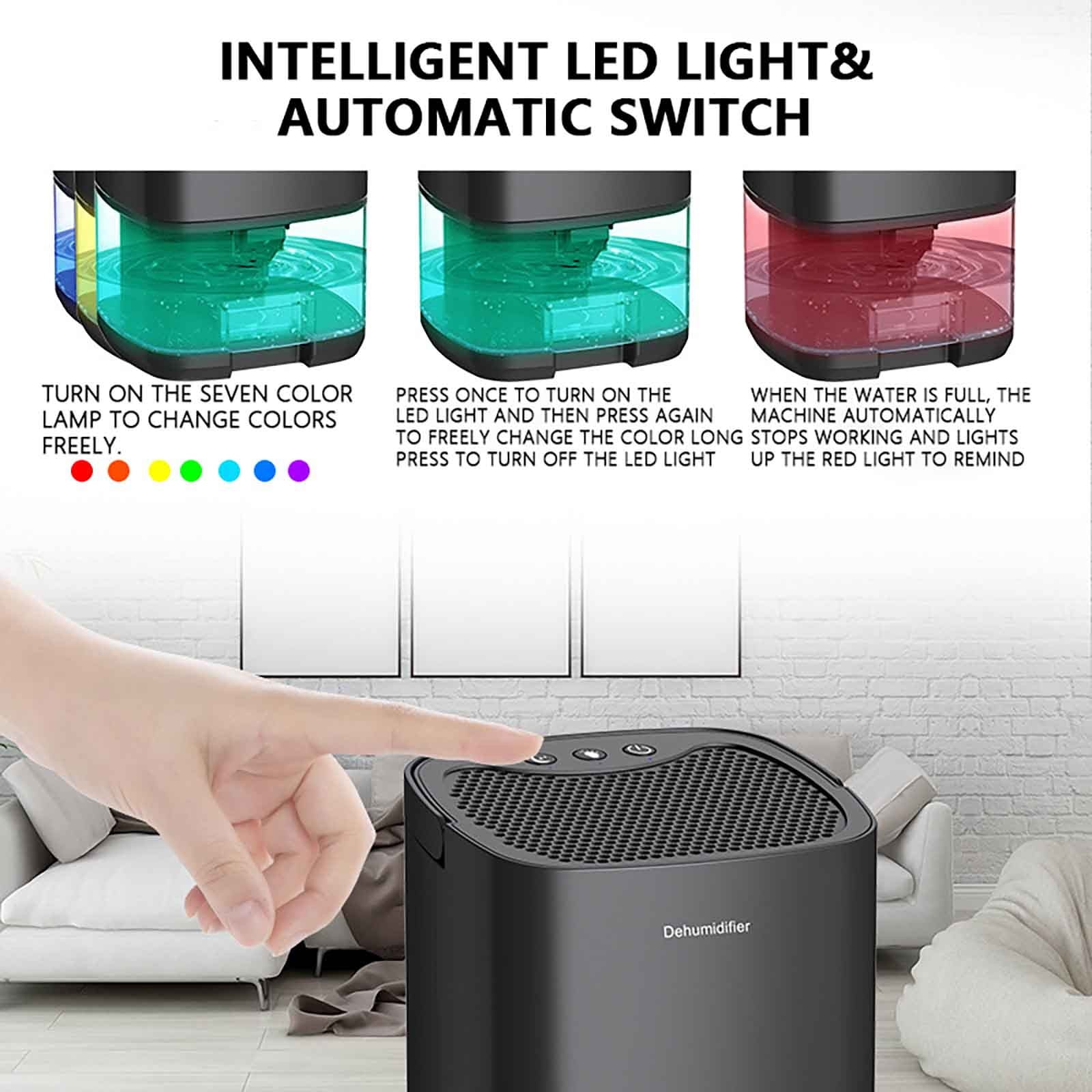 THOPBPRK Portable Dehumidifier for Bedroom Quiet Air Dryer for Home Closet Basement High Efficiency Moisture Absorber with Easy Operation Function Compact Modern Design, White