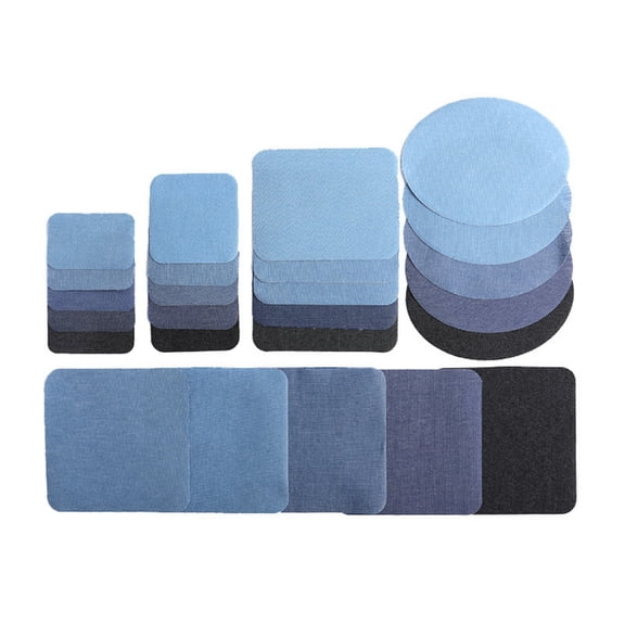 Charcrocsm 25-Pack Denim Repair Patches, Assorted Blue and Black Iron-On Fabric Patch Set for Jeans, Jackets and Clothing Repairs