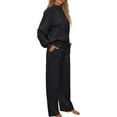 thumbnail image 3 of Lounge Sets for Women Sweatsuits 2 Piece Outfits Fall Drawstring Sweatshirt Wide Leg Sweatpants Tracksuit Black M, 3 of 9
