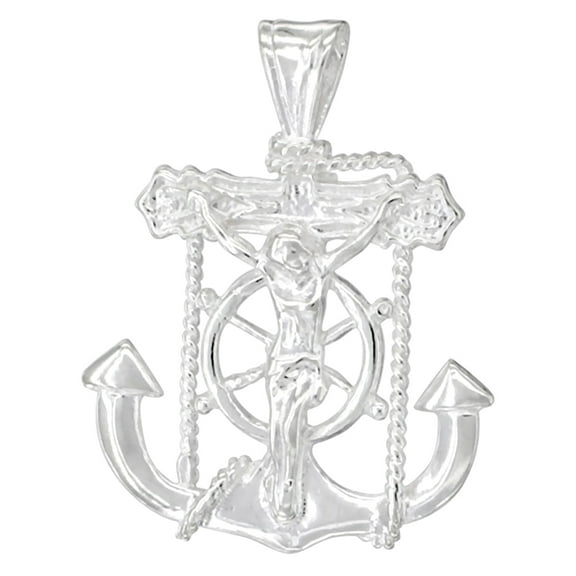 Sterling Silver Mariners Anchor Cross Pendant, 1 1/16 inch