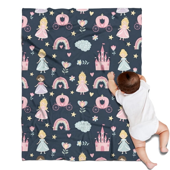 Dark Blue Princess Castle Pattern Blanket,Comfortable Soft Flannel Throw Blanket,All Season,Warm Lightweight Blankets for Sofa Bed Couch Living Room Chair,30"x40"