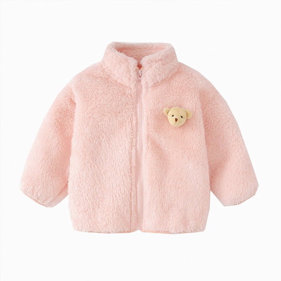 JUMEYU Toddler Jackets for Girls Toddler Girls Fuzzy Plush Zip-Up Coat with Stand Collar 2T 3T (Pink,2-3 Years)