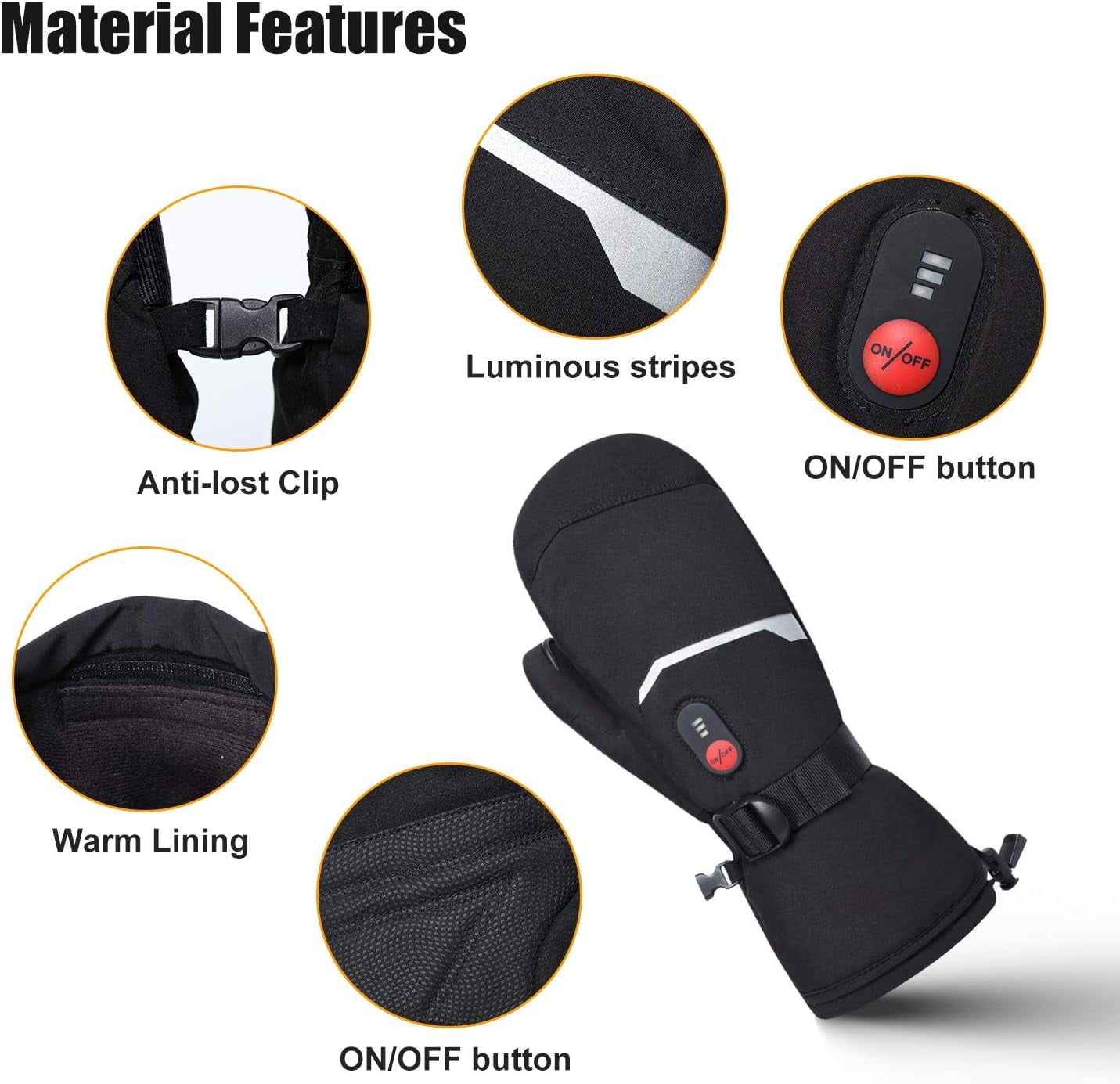 Snow Deer Heated Mittens Gloves for Men Women, Palm & Handback Heated Rechargeable Electric Ski Snow Mitts with 7.4V 2200mAh Battery for Winter Skating Camping Hunting Hiking Running