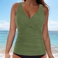 thumbnail image 2 of AHTJRT Women's Tankini Tops Ruched Deep V Neck Swim Tops with Chest Pad Crisscross Adjustable Spaghetti Straps Bathing Suit Tops Green#03 L, 2 of 6