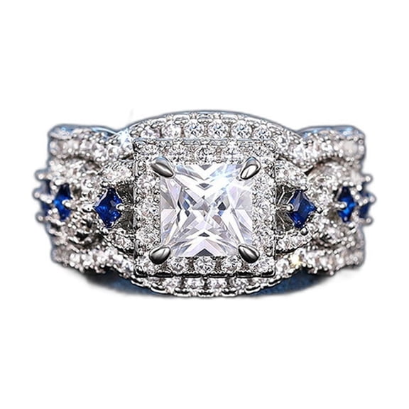 LINXIQIN Womens 14K White Gold Plated Ring with Cubic Zirconia Size 7 3 Piece Set