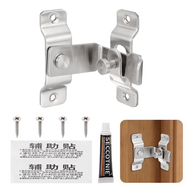 Candado de puerta de granero Uxcell, (Grande, Plata) (1 Set), Candado de gancho de seguridad de acero inoxidable de 90 grados con tornillo, adecuado para - Cerca/Granero/Puerta/Armario/Closet