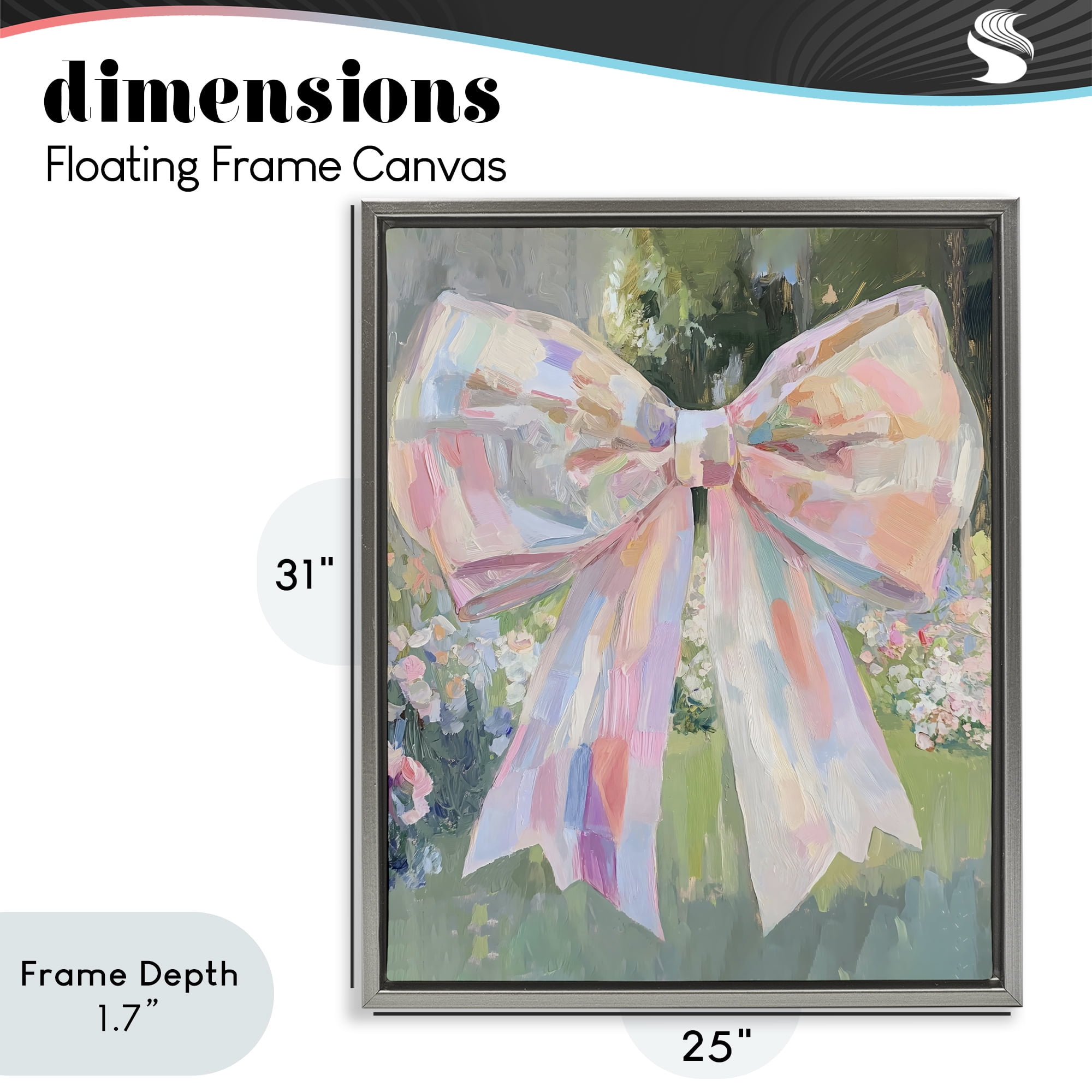 Stupell Industries Iridescent Pink Bow in Garden Gray Framed Floater Canvas Wall Art, design by The Prints Vibe