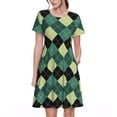 thumbnail image 1 of Fotbe Green Squares Vestido Largo de Moda para Mujer, Vestido Tipo Camiseta con Manga Corta y Estilo Casual a Rayas y Bloques de Color, 1 of 6