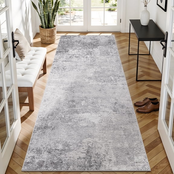 RUUGME Washable 3x8 Hallway Runner Rug - Runner Rugs Modern Stain Resistant Indoor Mat Rug Runner for Laundry, Bedroom Non Slip Rubber Backing Thin Super Soft Room Decor Floor Carpet 3X8 Grey