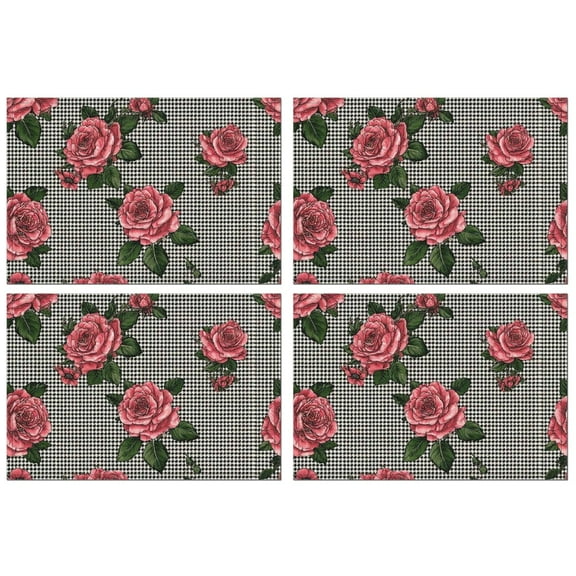 Pioneer Flower Floral Print Pattern Summer Placemats Table Placemats Set Of 4-Linen Kitchen Washable Placemats Table Mats 12x18 Inch Non-Slip Heat Resistant