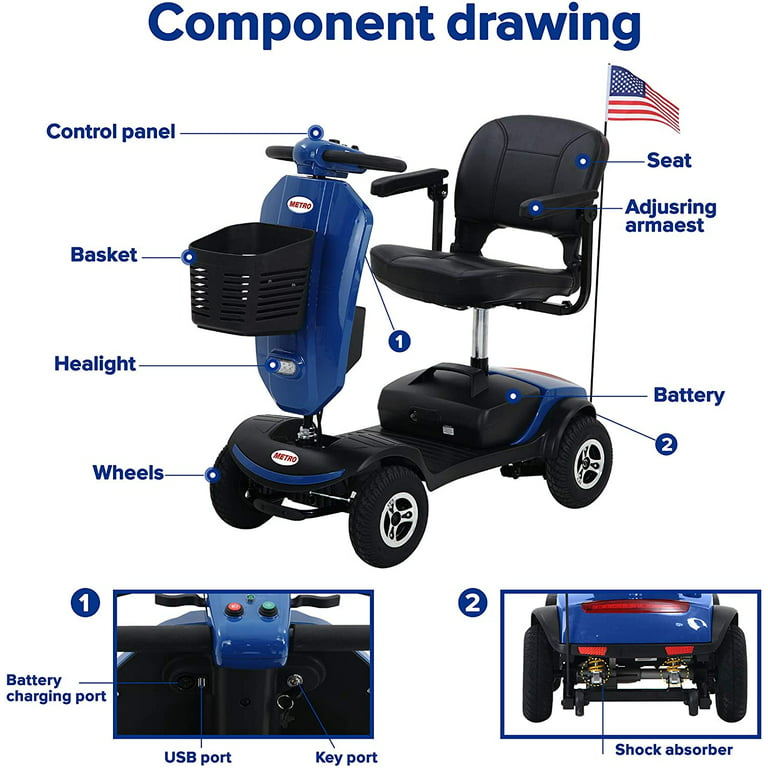 Stipendium berømt Tog Mobility Scooters for Seniors, Heavy Duty 300W Motor Motorized 4 Wheel Electric  Scooter with Windshield, Headlights & Rear LED Light, Cup Holder, USB  Charging Port, Gift Flag, 300lbs, Blue, SS113 - Walmart.com