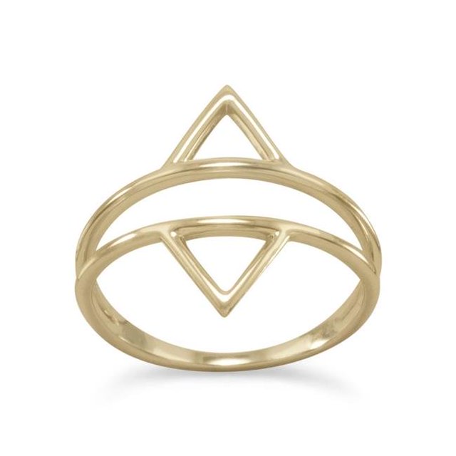 Precious Stars 83697-9 14K Gold Plated Double Triangle Ring - Size 9