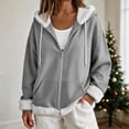 thumbnail image 2 of Fewfanhot Women Clothing Sherpa-Lined Fleece Full-Zip Hooded Jacket with Drawstring, 2 of 9