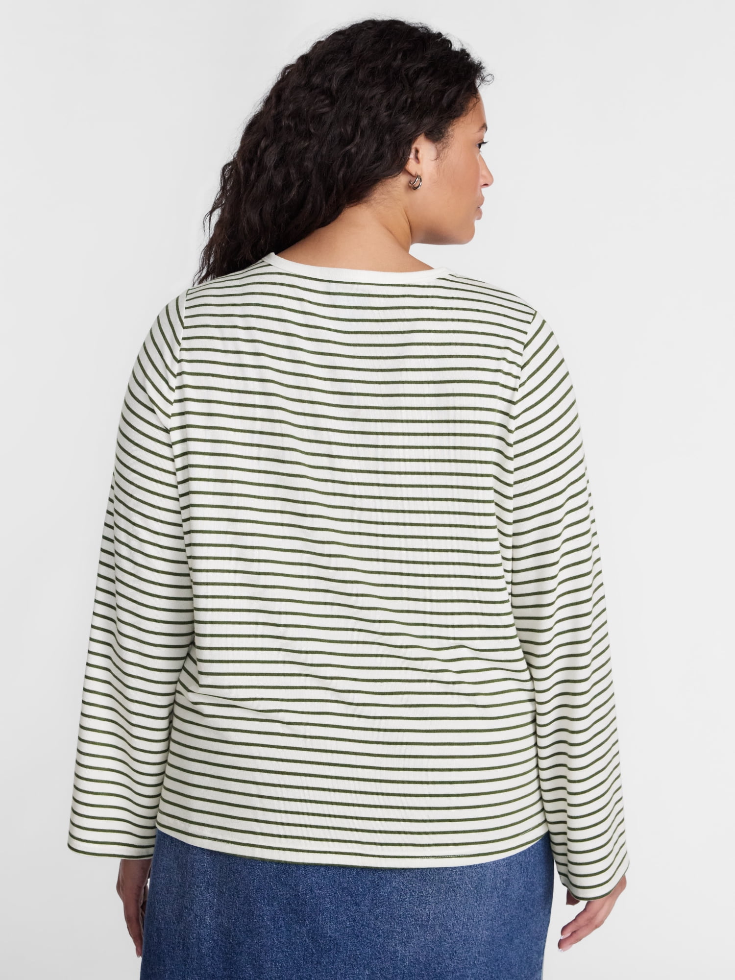 Terra & Sky Women's Plus Striped Tee with Long Sleeves, Sizes 0X-5X